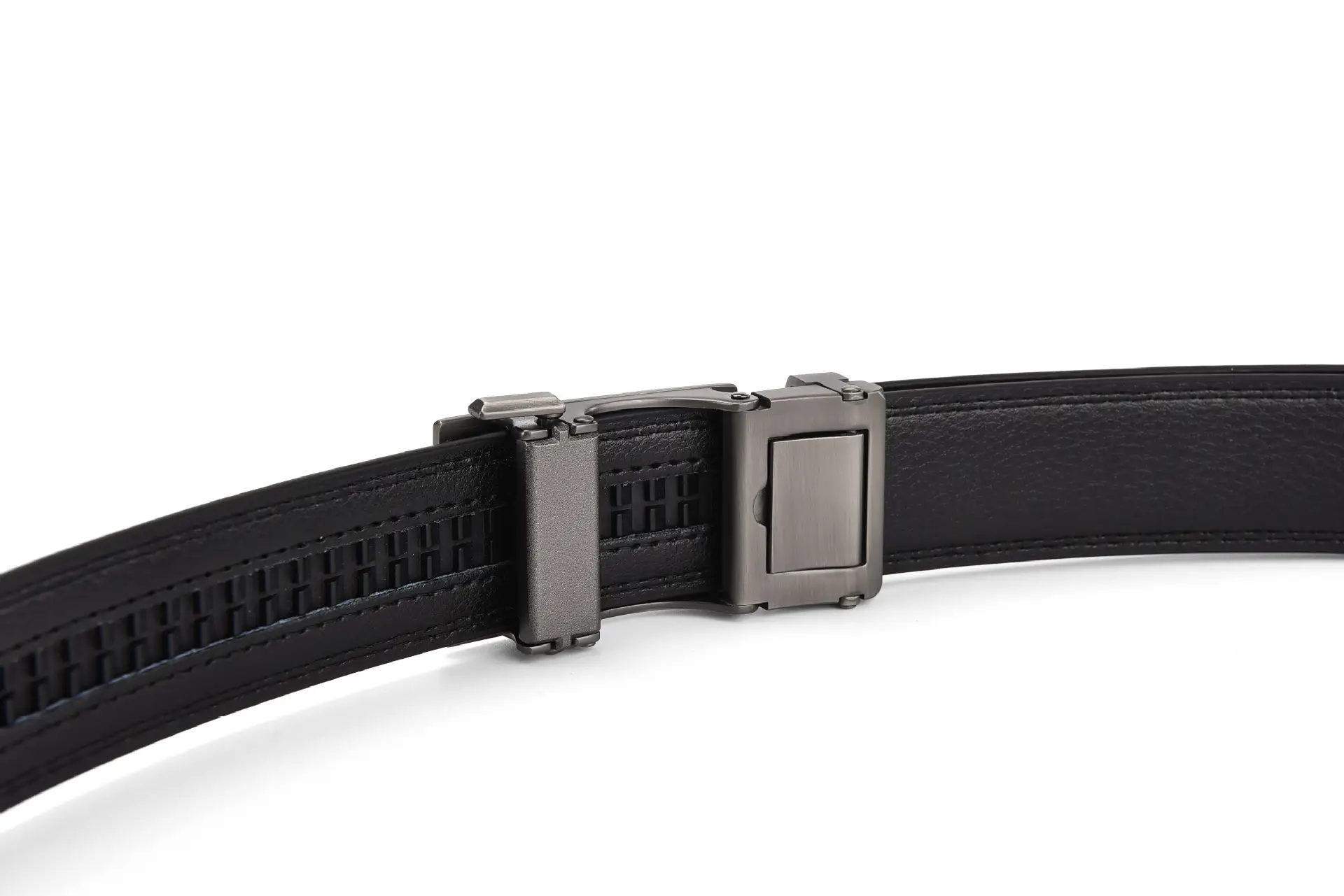 Men's Automatic Buckle Belt Two-Layer Cowhide Gray — feature 9
