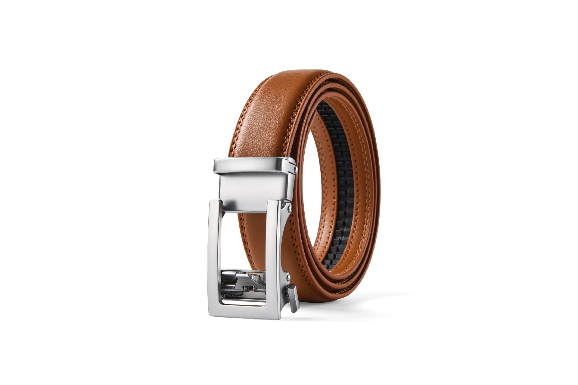 Men's Automatic Buckle Belt Two-Layer Cowhide Gray - Image 10