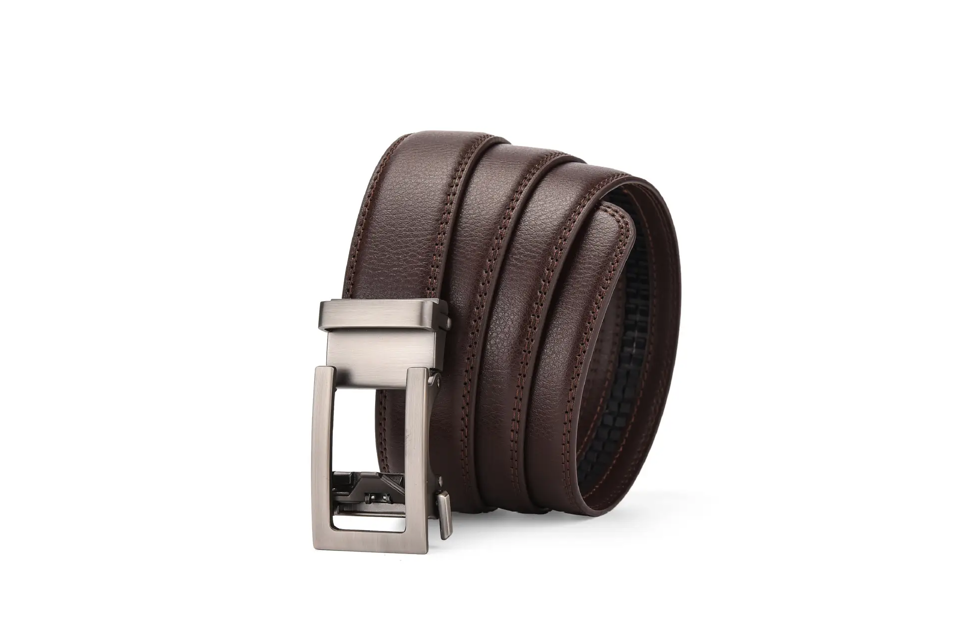 Men's Automatic Buckle Belt Two-Layer Cowhide Gray - Image 2