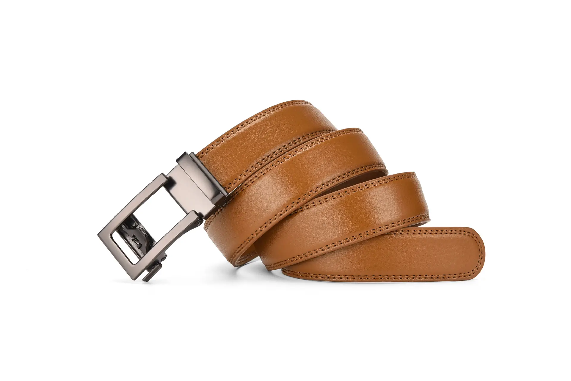 Men's Automatic Buckle Belt Two-Layer Cowhide Gray - Image 4