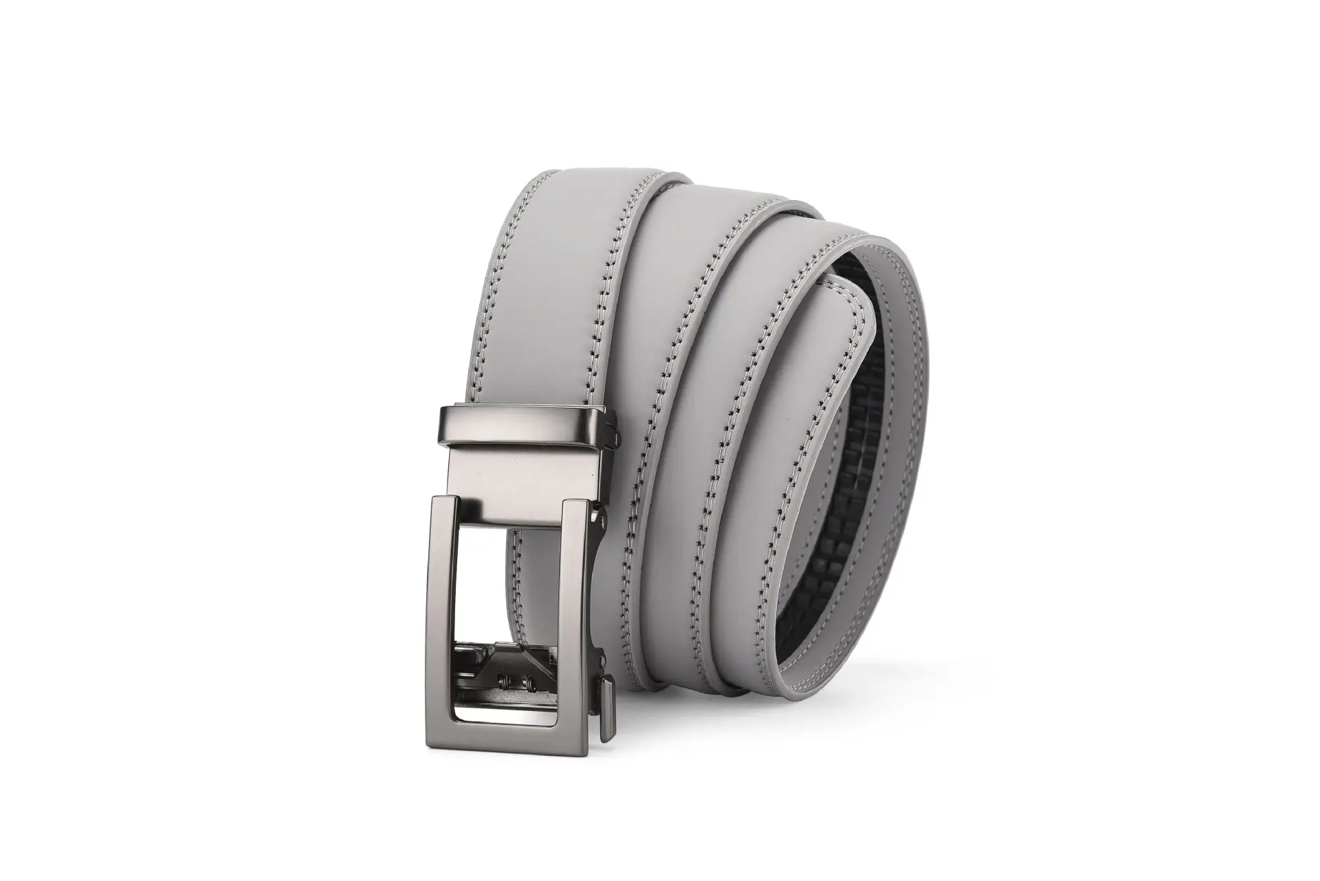 Men's Automatic Buckle Belt Two-Layer Cowhide Gray - Image 5