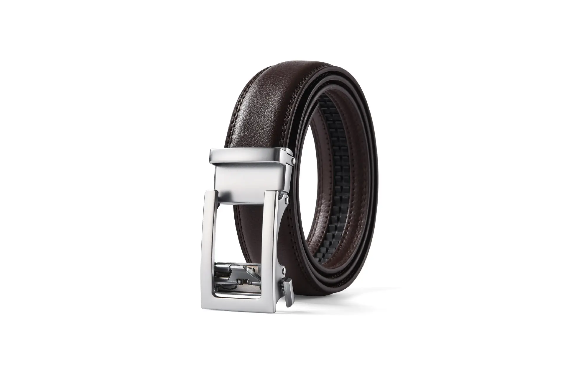Men's Automatic Buckle Belt Two-Layer Cowhide Gray - Image 7