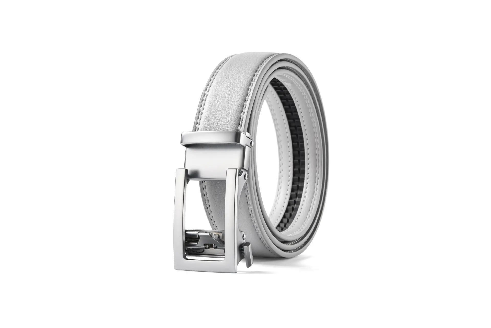 Men's Automatic Buckle Belt Two-Layer Cowhide Gray - Image 9
