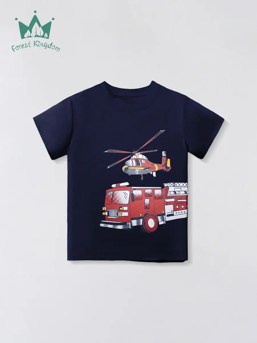 2025 Boys Cartoon Helicopter T-Shirt Pure Cotton Small Medium - Image 2