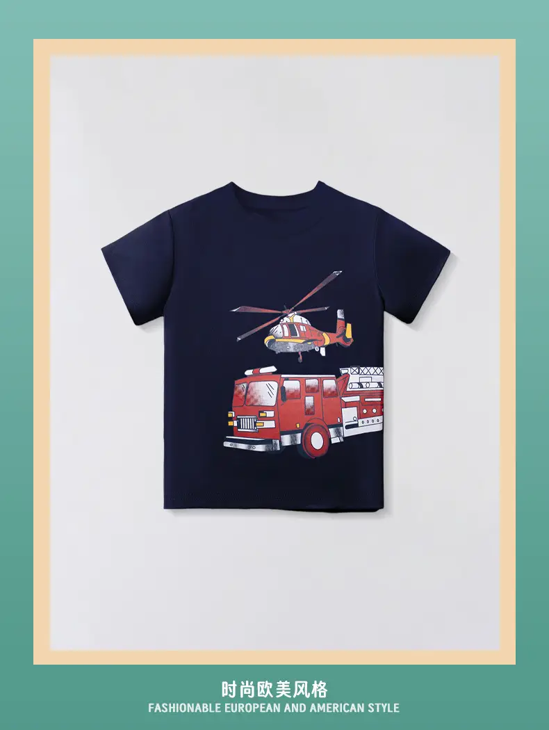 2025 Boys Cartoon Helicopter T-Shirt Pure Cotton Small Medium — feature 2