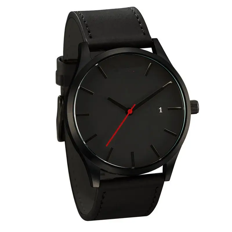 Men's Black European Watch with Calendar & Strap