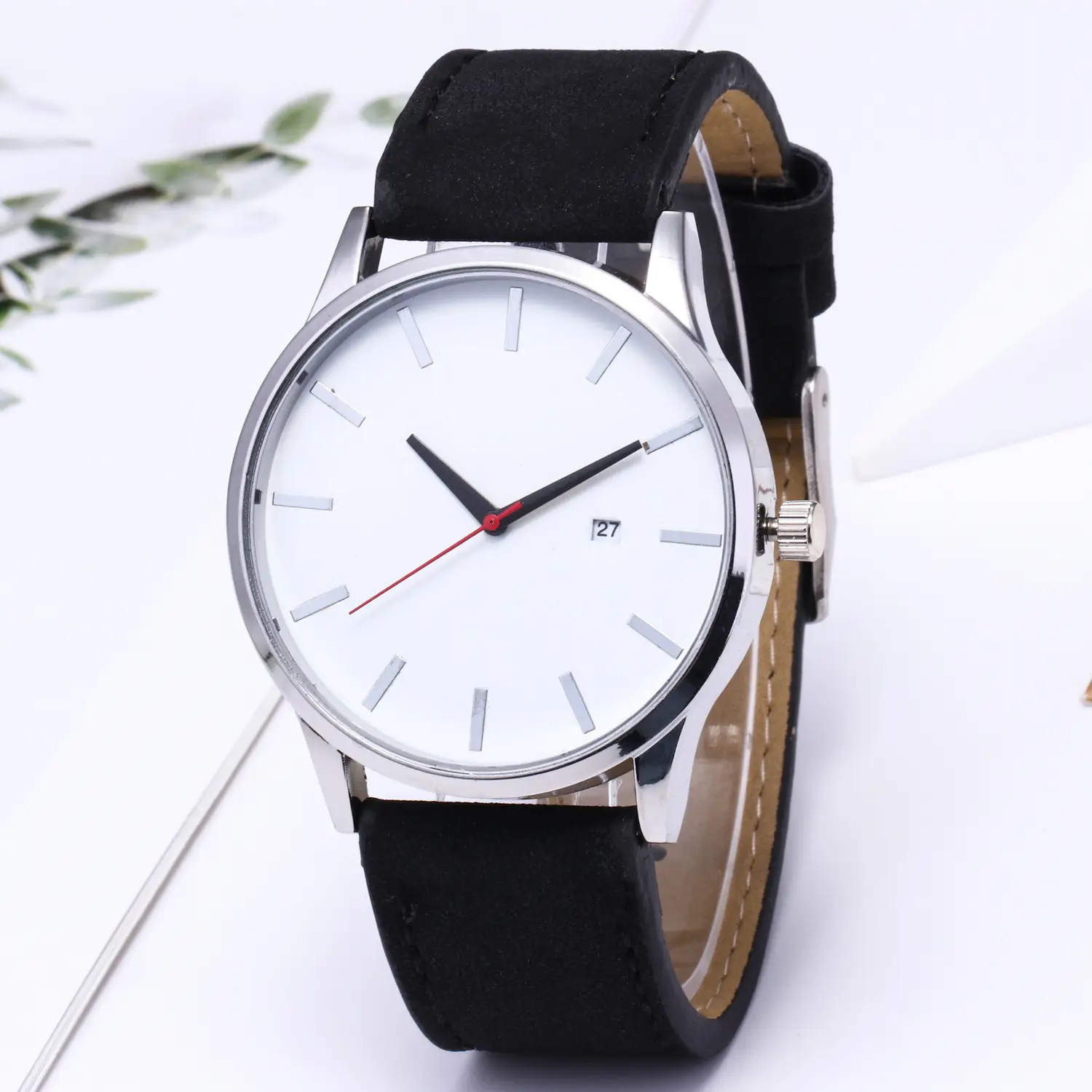 Men's Black European Watch with Calendar & Strap