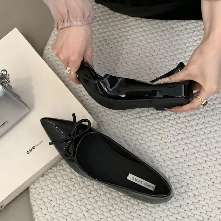 French Style Bow Flat Shoes Women Black 2025 - Image 2