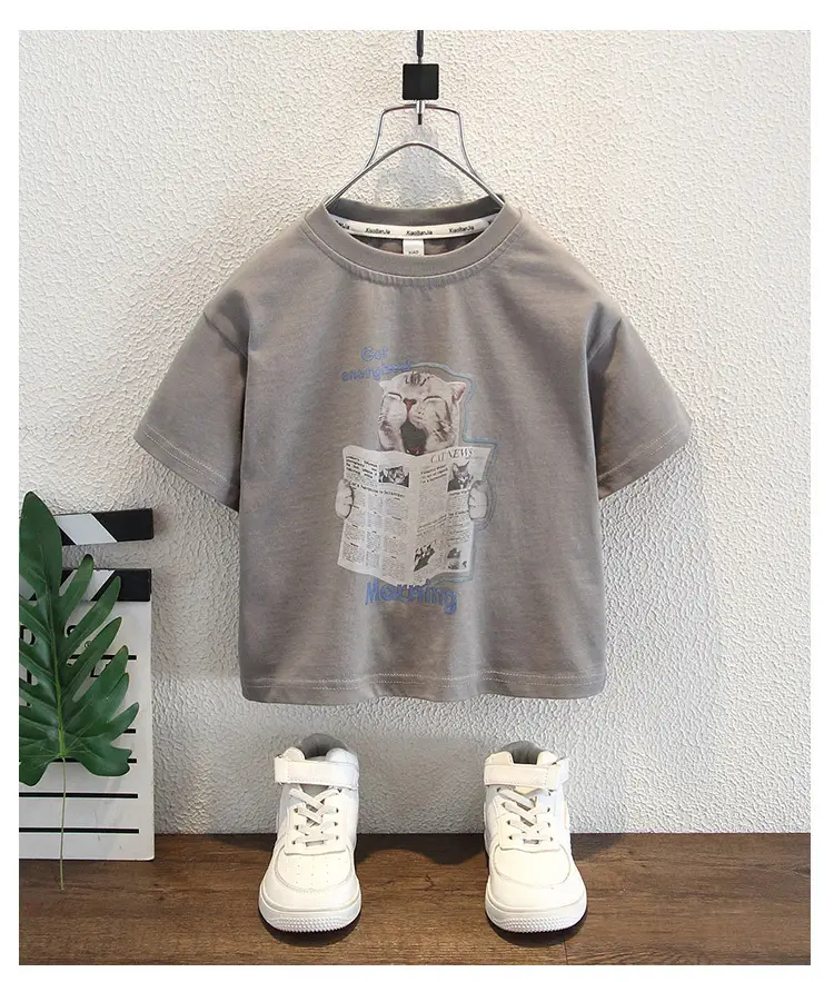 Boys Grey Cartoon T-Shirt Shorts Set Summer — feature 14
