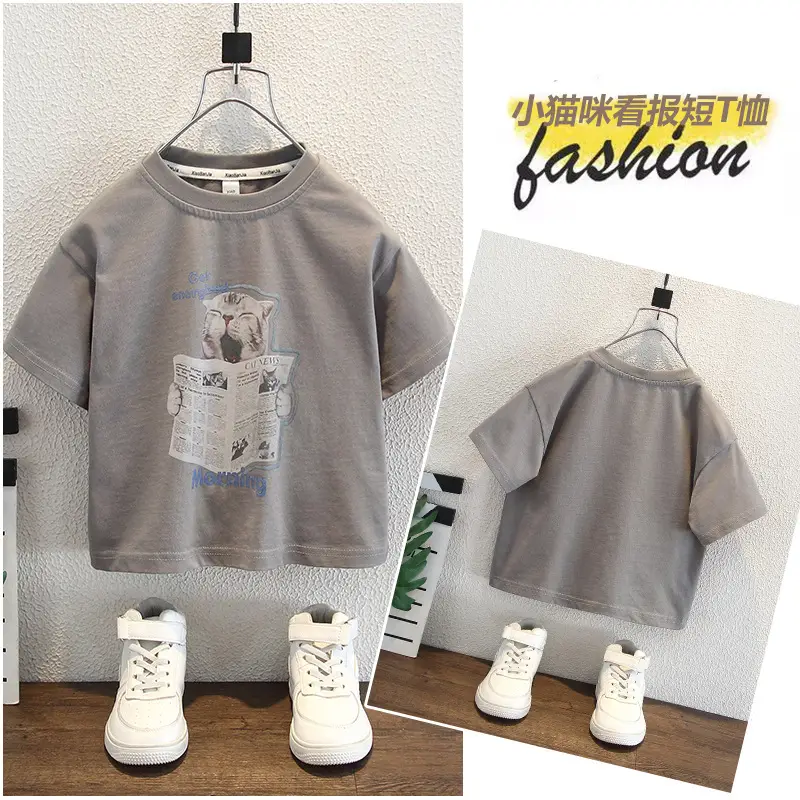 Boys Grey Cartoon T-Shirt Shorts Set Summer - Image 2