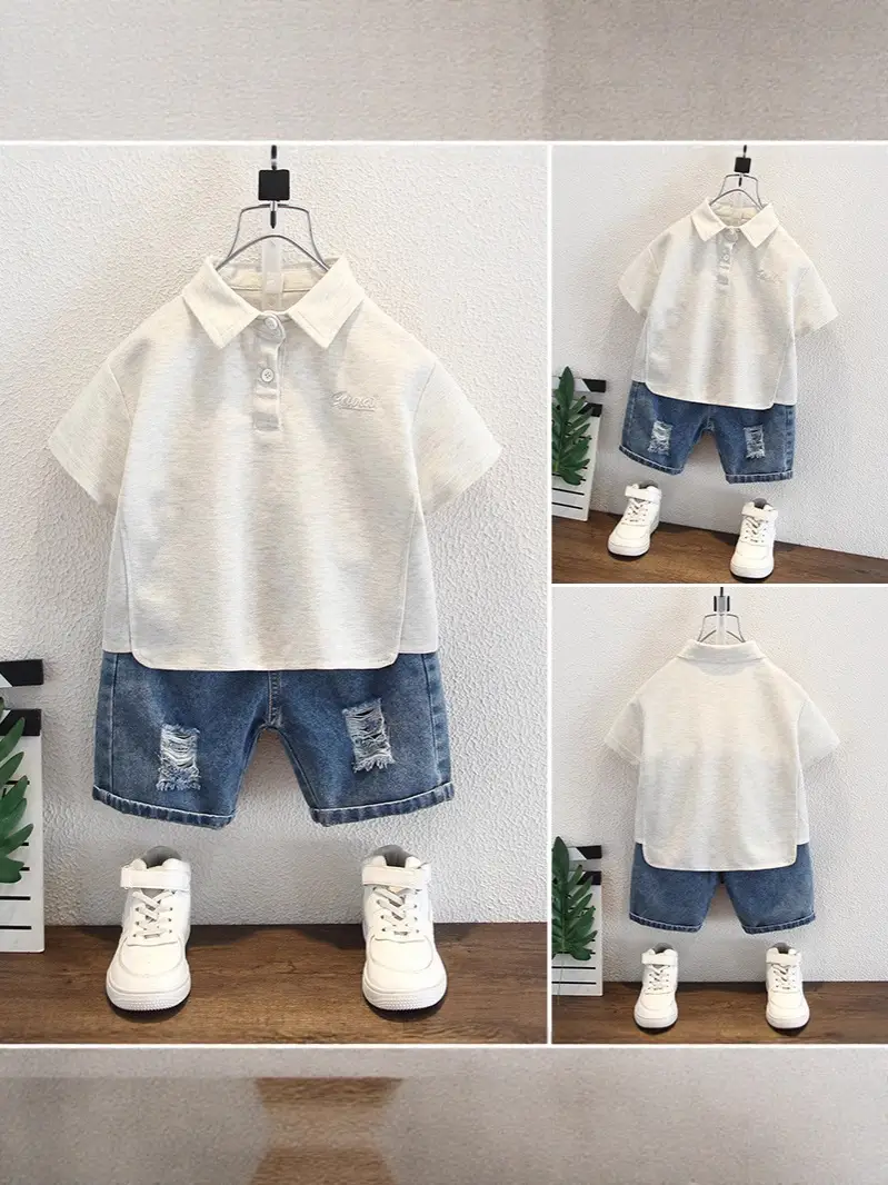 8178 Boys Short Sleeve Polo Shirt Set White Summer 2026 - Image 3