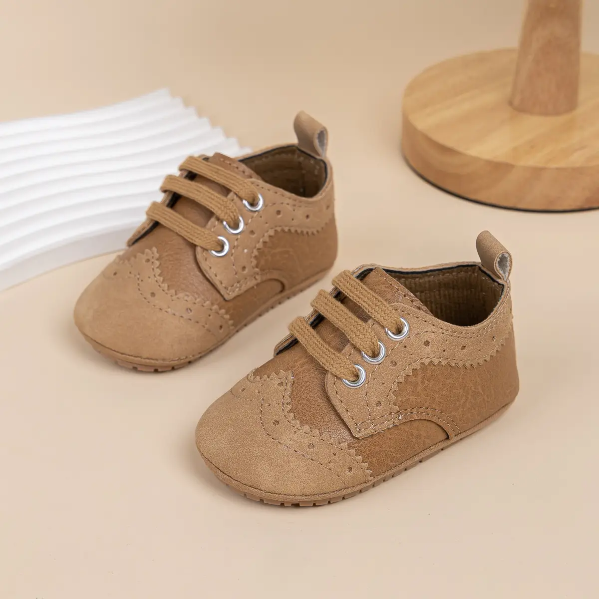 2025 Brown Embossed Baby Boys Shoes 0-1Yrs