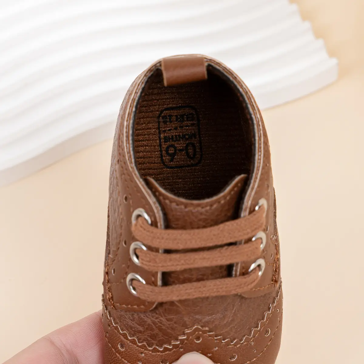 2025 Brown Embossed Baby Boys Shoes 0-1Yrs