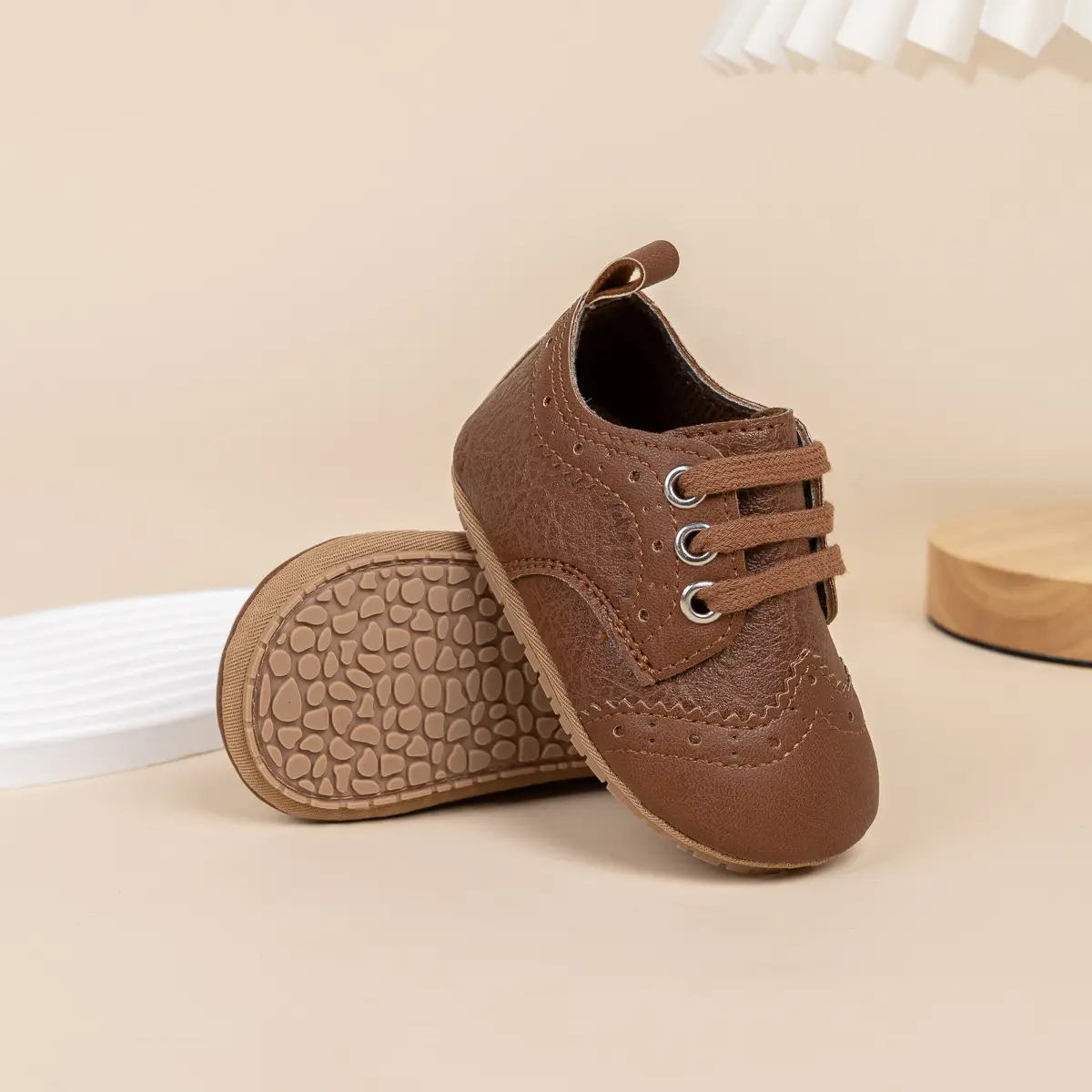 2025 Brown Embossed Baby Boys Shoes 0-1Yrs