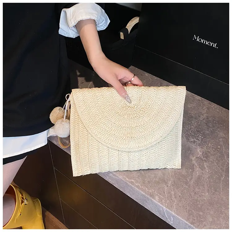 Women Straw Crossbody Bag with Pom Pom — feature 10