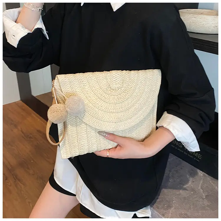 Women Straw Crossbody Bag with Pom Pom — feature 11