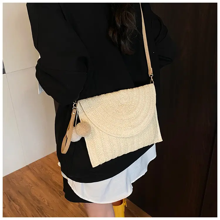 Women Straw Crossbody Bag with Pom Pom — feature 12