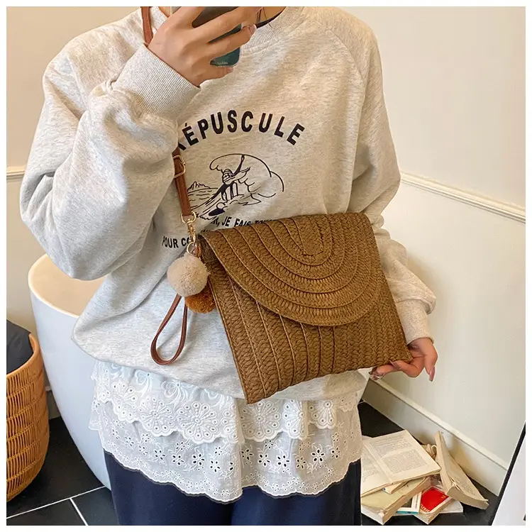 Women Straw Crossbody Bag with Pom Pom — feature 13