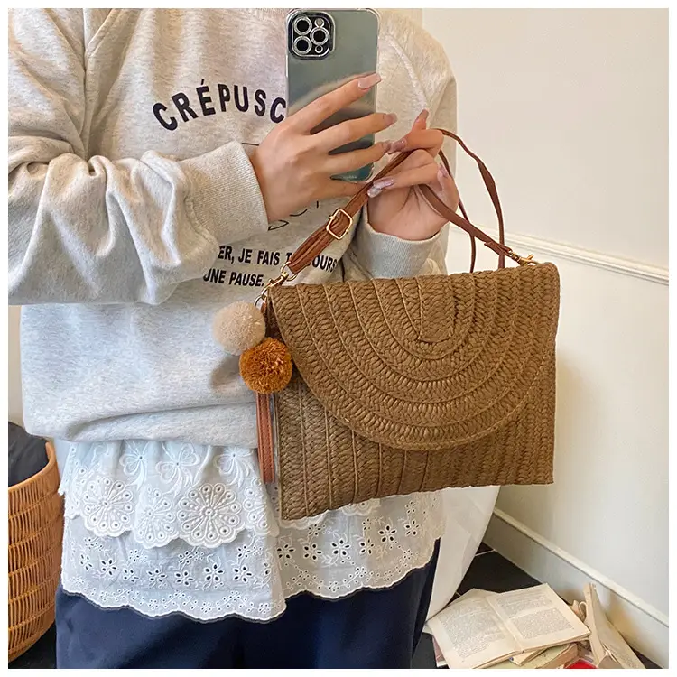 Women Straw Crossbody Bag with Pom Pom — feature 14