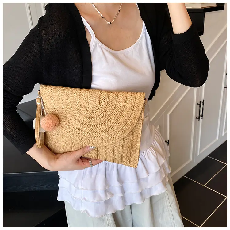 Women Straw Crossbody Bag with Pom Pom — feature 8