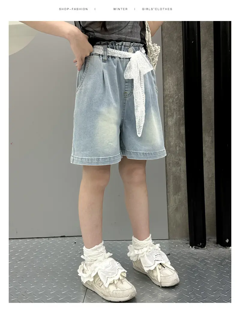 Cross-Border Girls Denim Shorts with Lace Belt — feature 10