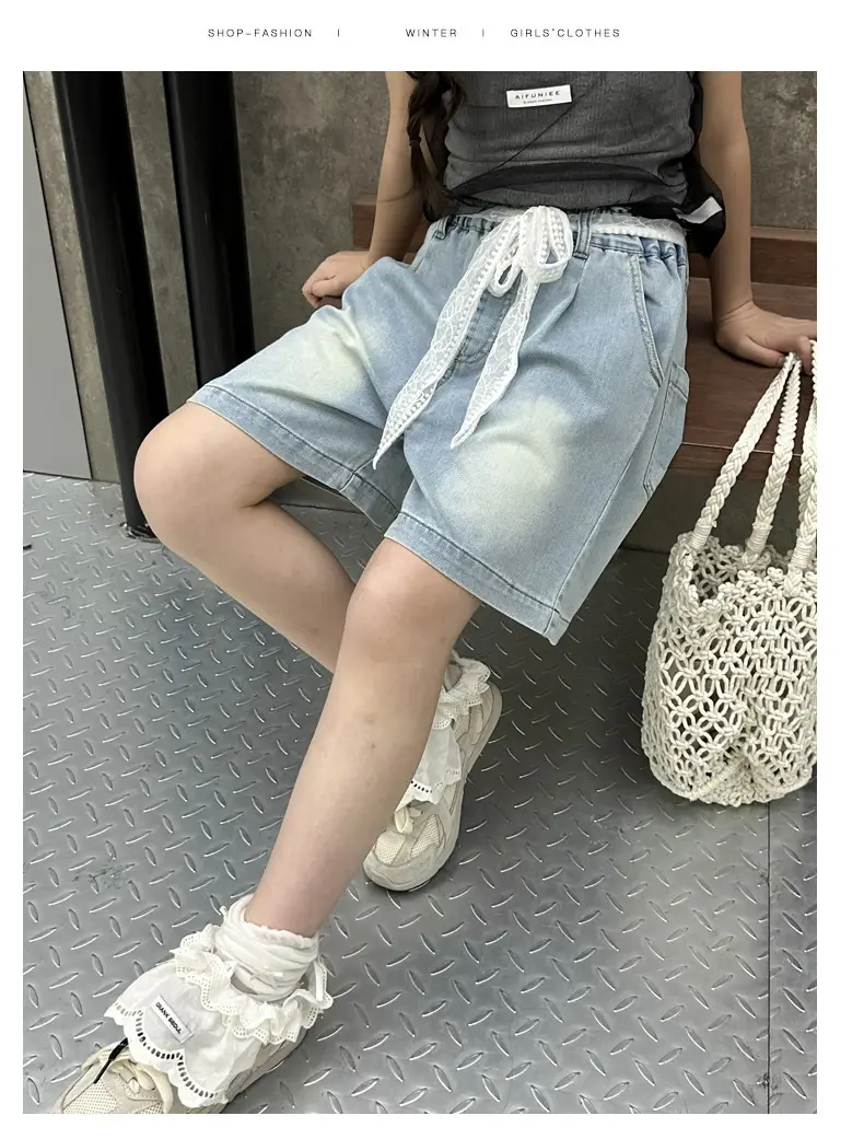 Cross-Border Girls Denim Shorts with Lace Belt — feature 12