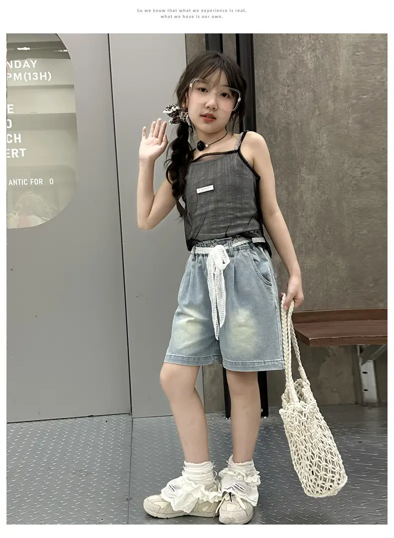 Cross-Border Girls Denim Shorts with Lace Belt — feature 13