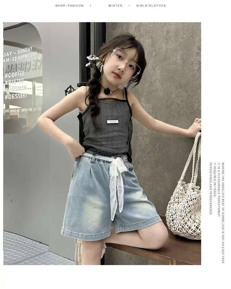 Cross-Border Girls Denim Shorts with Lace Belt — feature 14