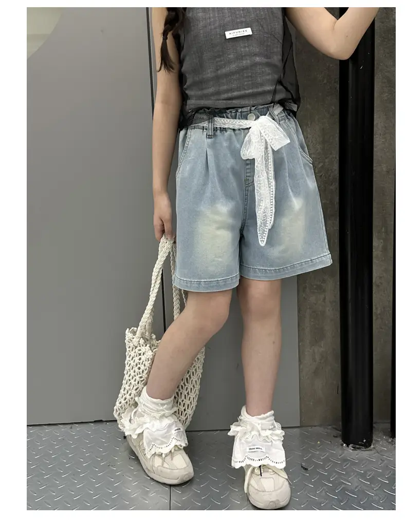Cross-Border Girls Denim Shorts with Lace Belt — feature 8