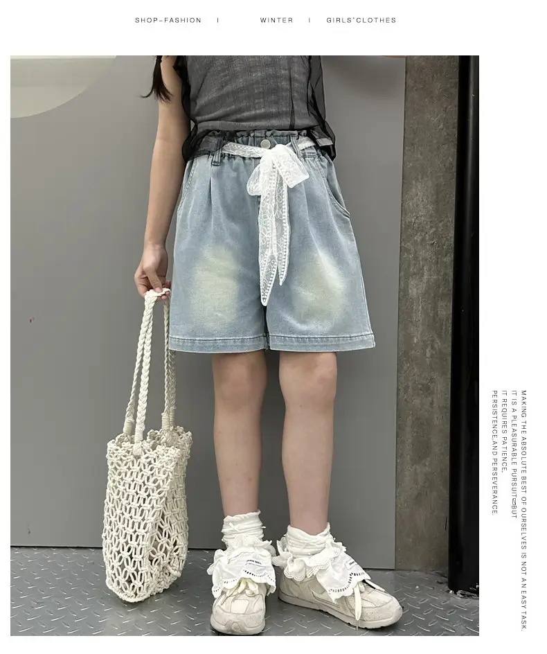 Cross-Border Girls Denim Shorts with Lace Belt — feature 9