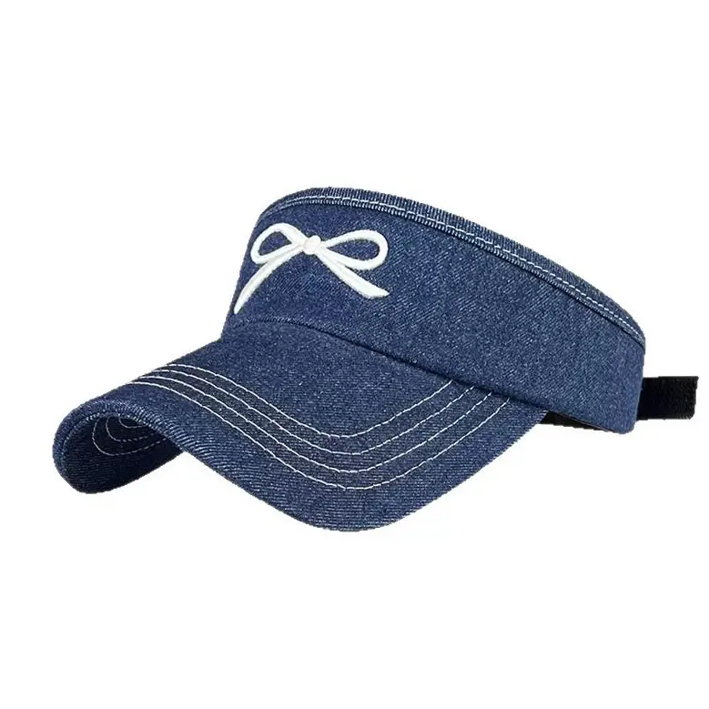 Women Denim Bowknot Visor Hat Wide Bristled Sunshade - Image 8