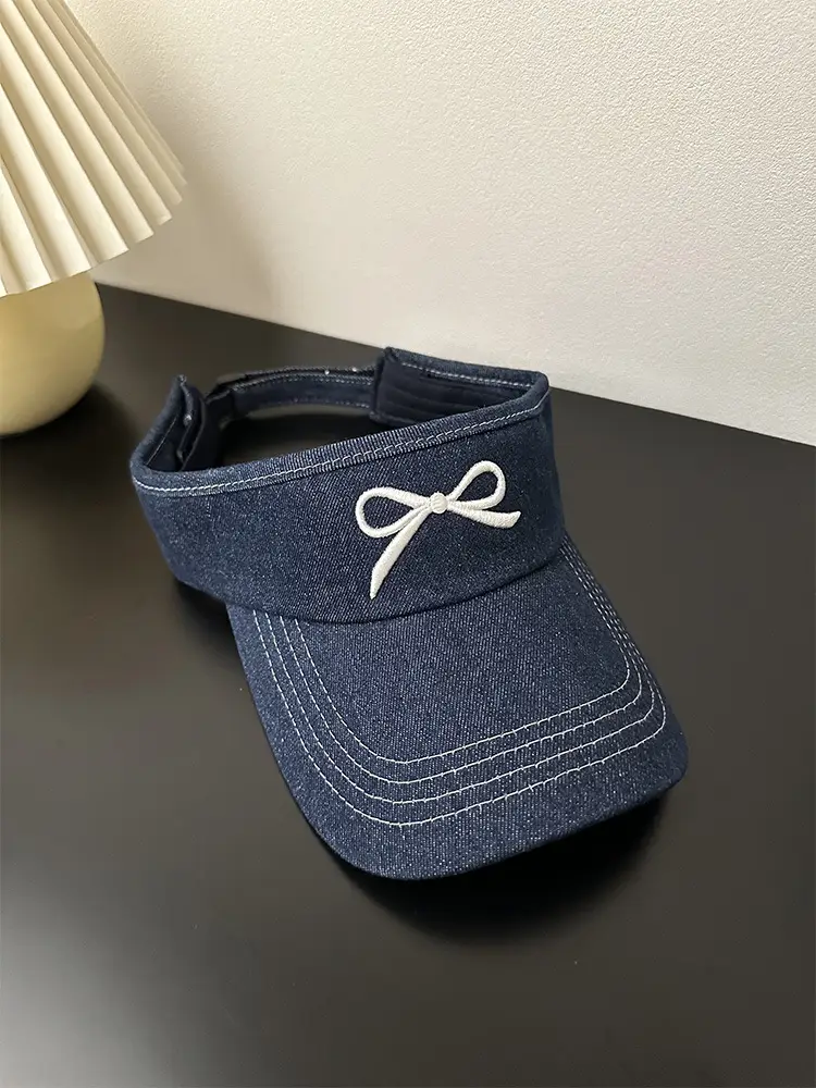 Women Denim Bowknot Visor Hat Wide Bristled Sunshade — feature 10