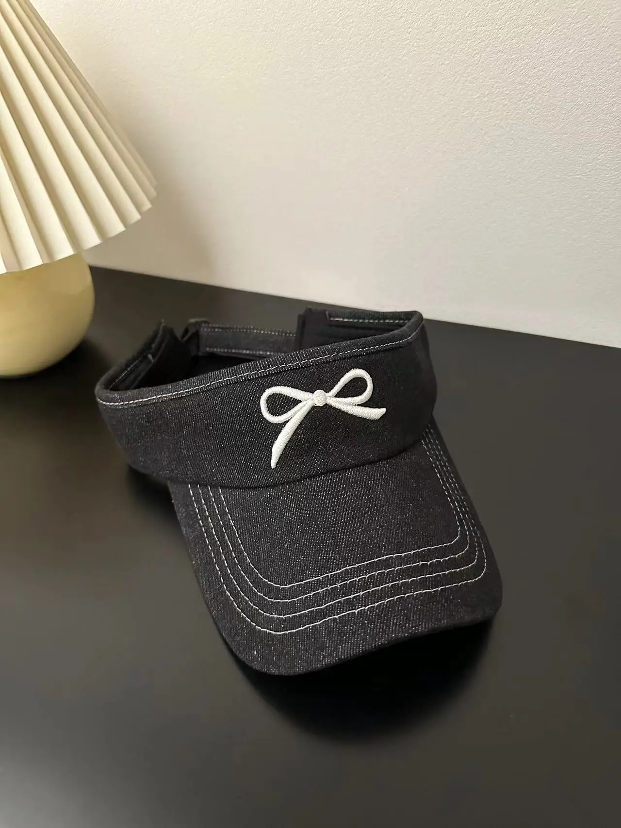Women Denim Bowknot Visor Hat Wide Bristled Sunshade — feature 11