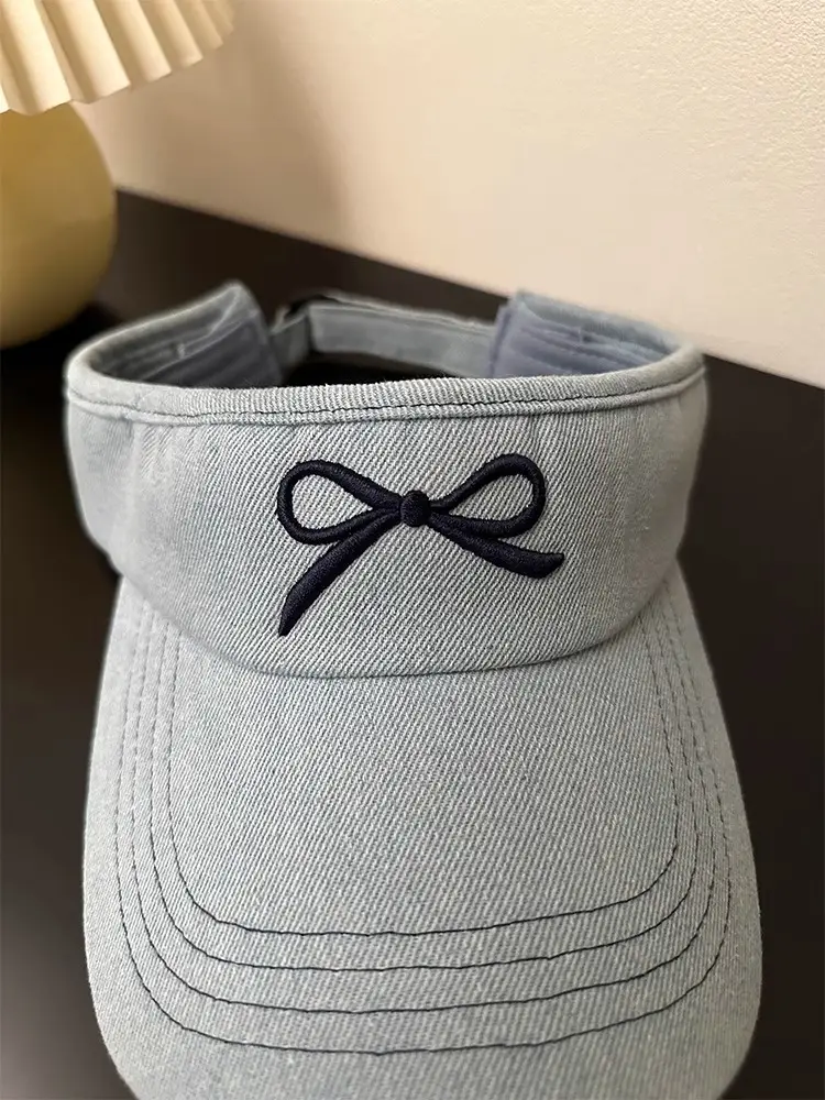 Women Denim Bowknot Visor Hat Wide Bristled Sunshade — feature 7