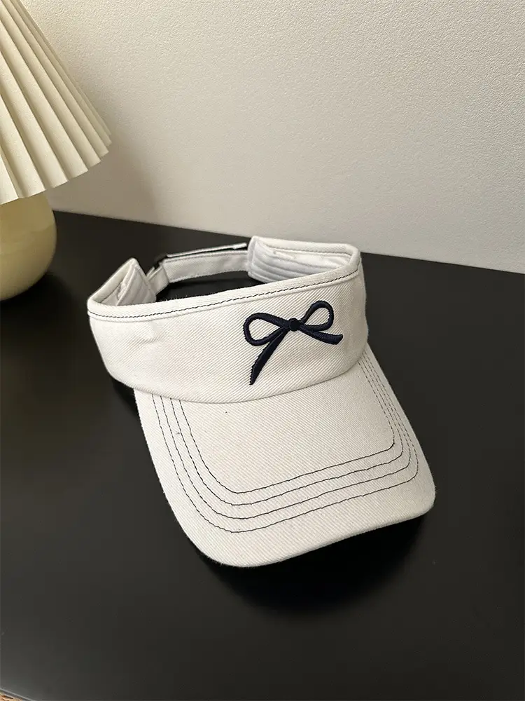 Women Denim Bowknot Visor Hat Wide Bristled Sunshade — feature 8