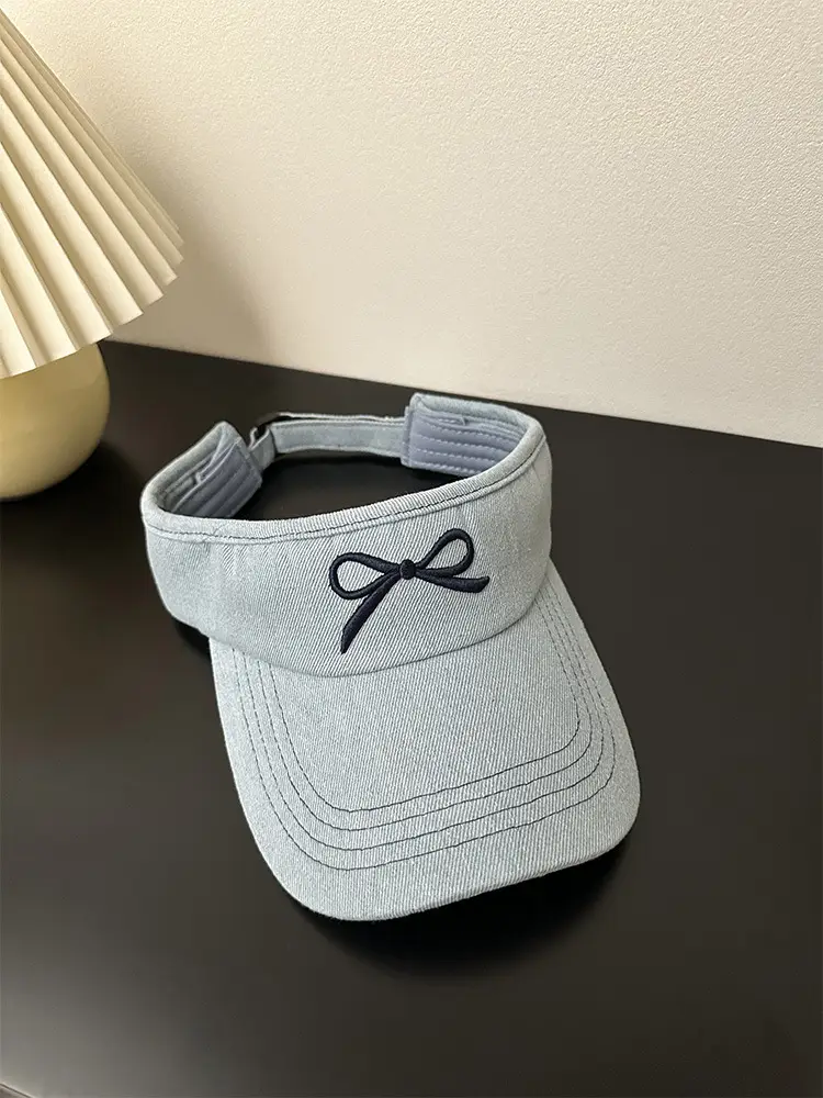 Women Denim Bowknot Visor Hat Wide Bristled Sunshade — feature 9