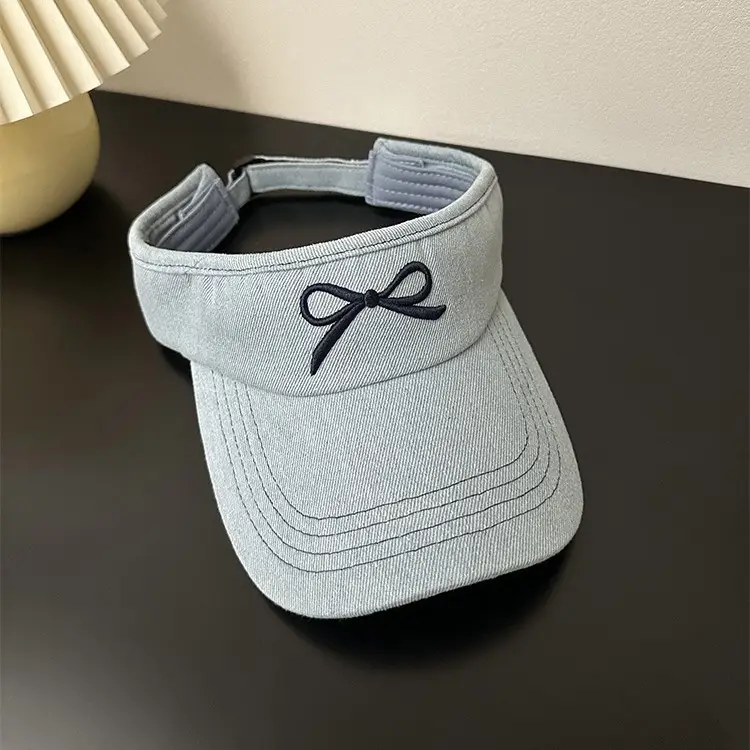 Women Denim Bowknot Visor Hat Wide Bristled Sunshade - Image 2