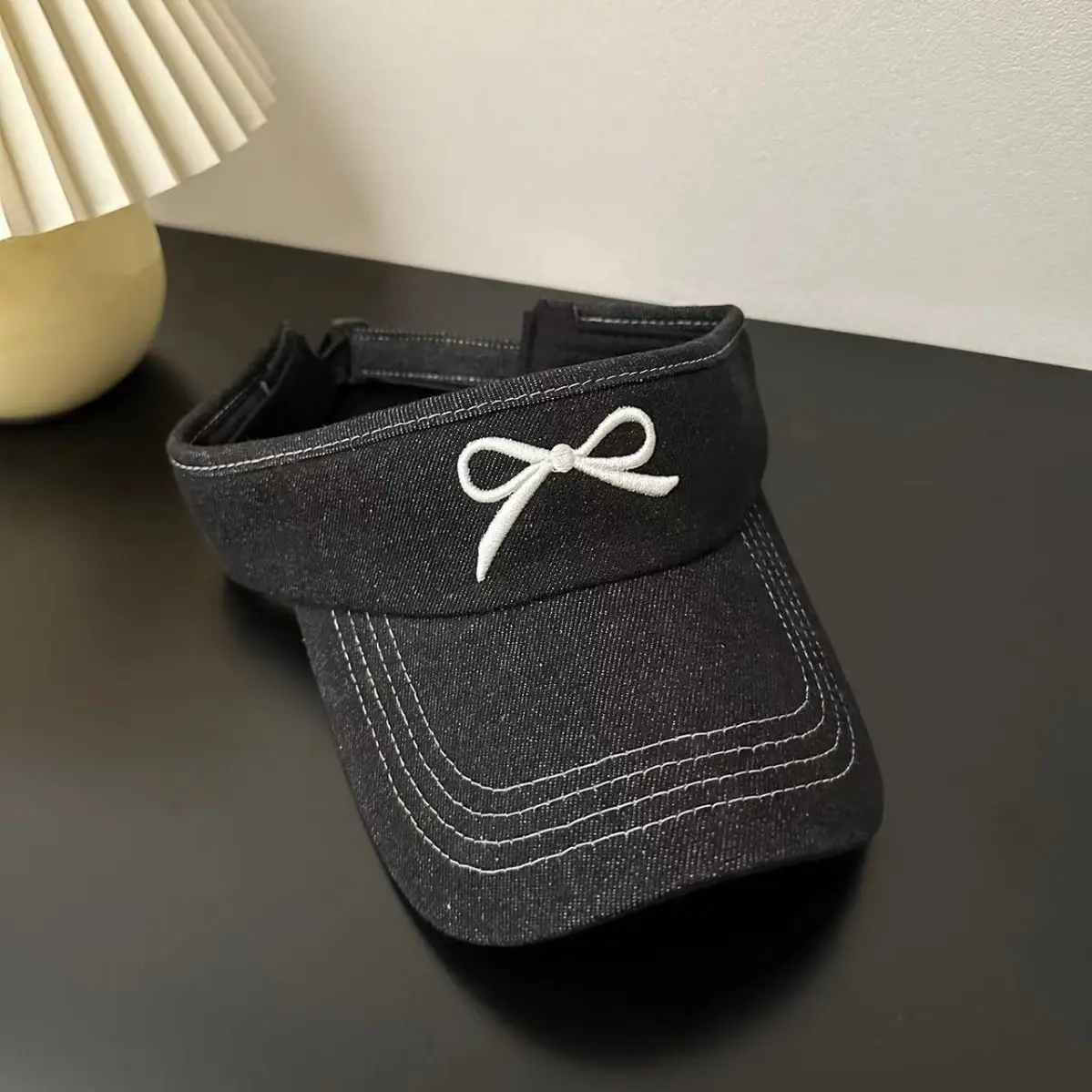 Women Denim Bowknot Visor Hat Wide Bristled Sunshade - Image 4