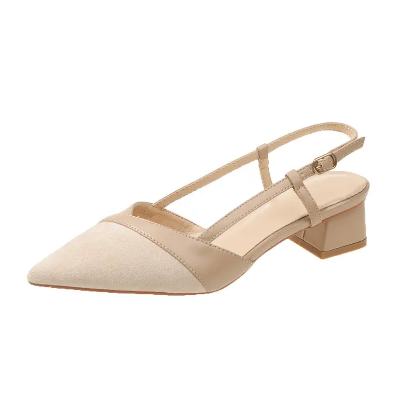 French-Style Pointed Toe Mule Sandals with a Strap, Nude High Heels for Women, New Summer Style with 5cm Chunky Heels