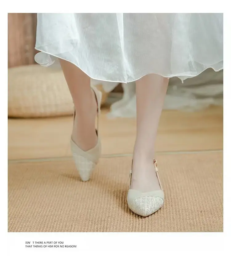 French-Style Pointed Toe Mule Sandals with a Strap, Nude High Heels for Women, New Summer Style with 5cm Chunky Heels — feature 12