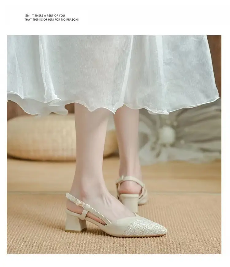 French-Style Pointed Toe Mule Sandals with a Strap, Nude High Heels for Women, New Summer Style with 5cm Chunky Heels — feature 13