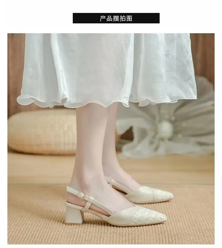 French-Style Pointed Toe Mule Sandals with a Strap, Nude High Heels for Women, New Summer Style with 5cm Chunky Heels — feature 14