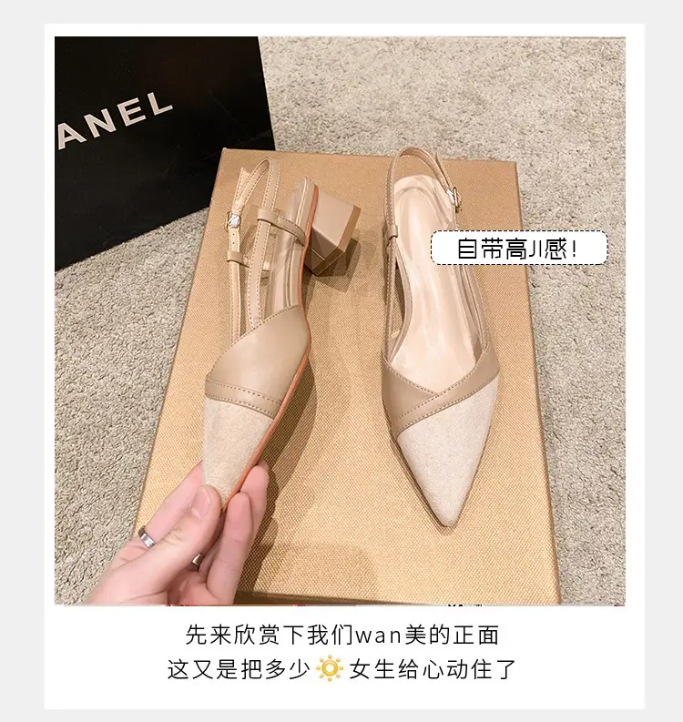 French-Style Pointed Toe Mule Sandals with a Strap, Nude High Heels for Women, New Summer Style with 5cm Chunky Heels — feature 5