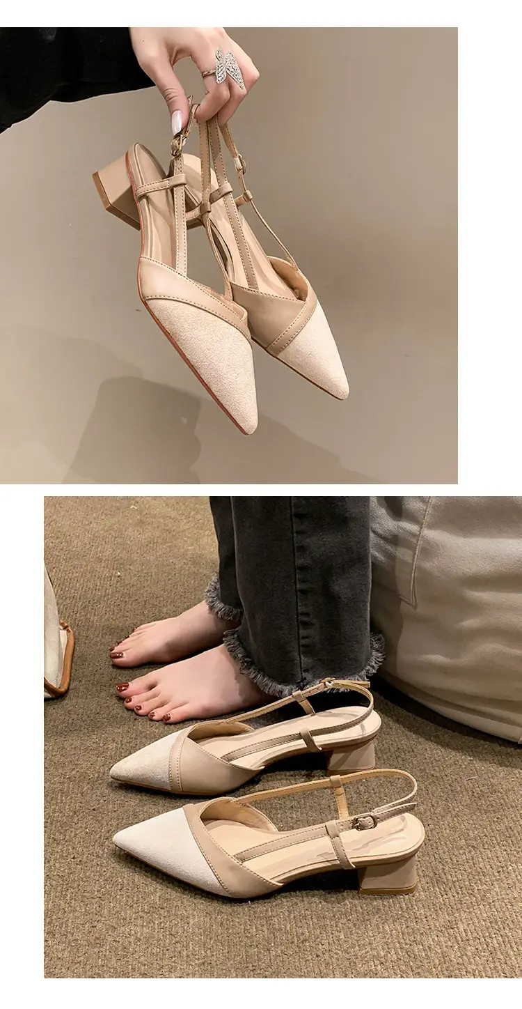 French-Style Pointed Toe Mule Sandals with a Strap, Nude High Heels for Women, New Summer Style with 5cm Chunky Heels — feature 9
