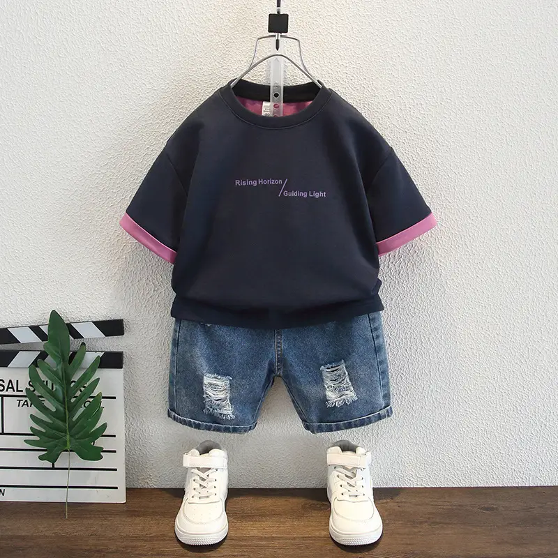 Children Navy T-Shirt Shorts Set Summer 2025 - Image 4