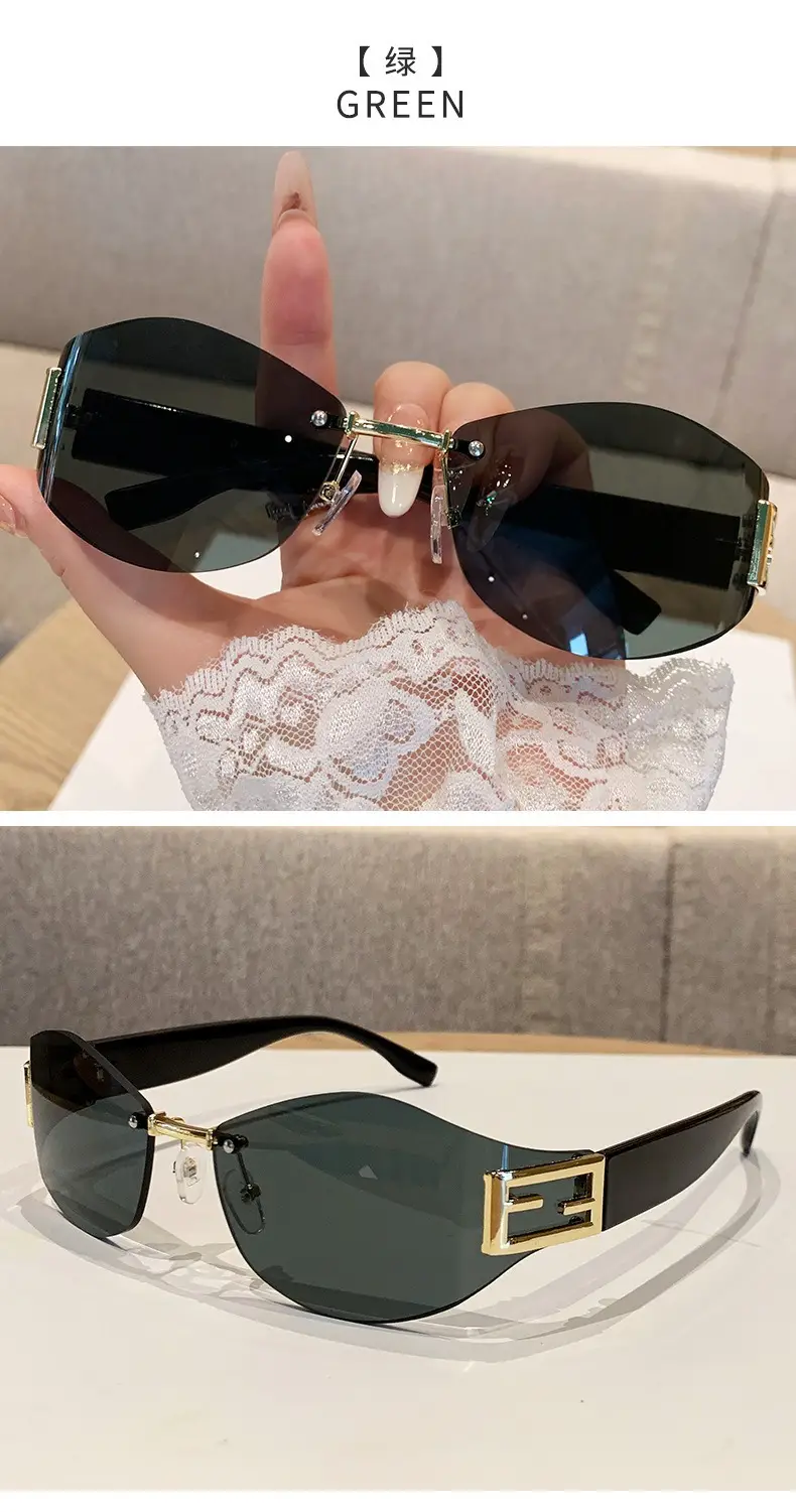 Retro Anti-UV Sunglasses for Men Women Curved Rimless — feature 14