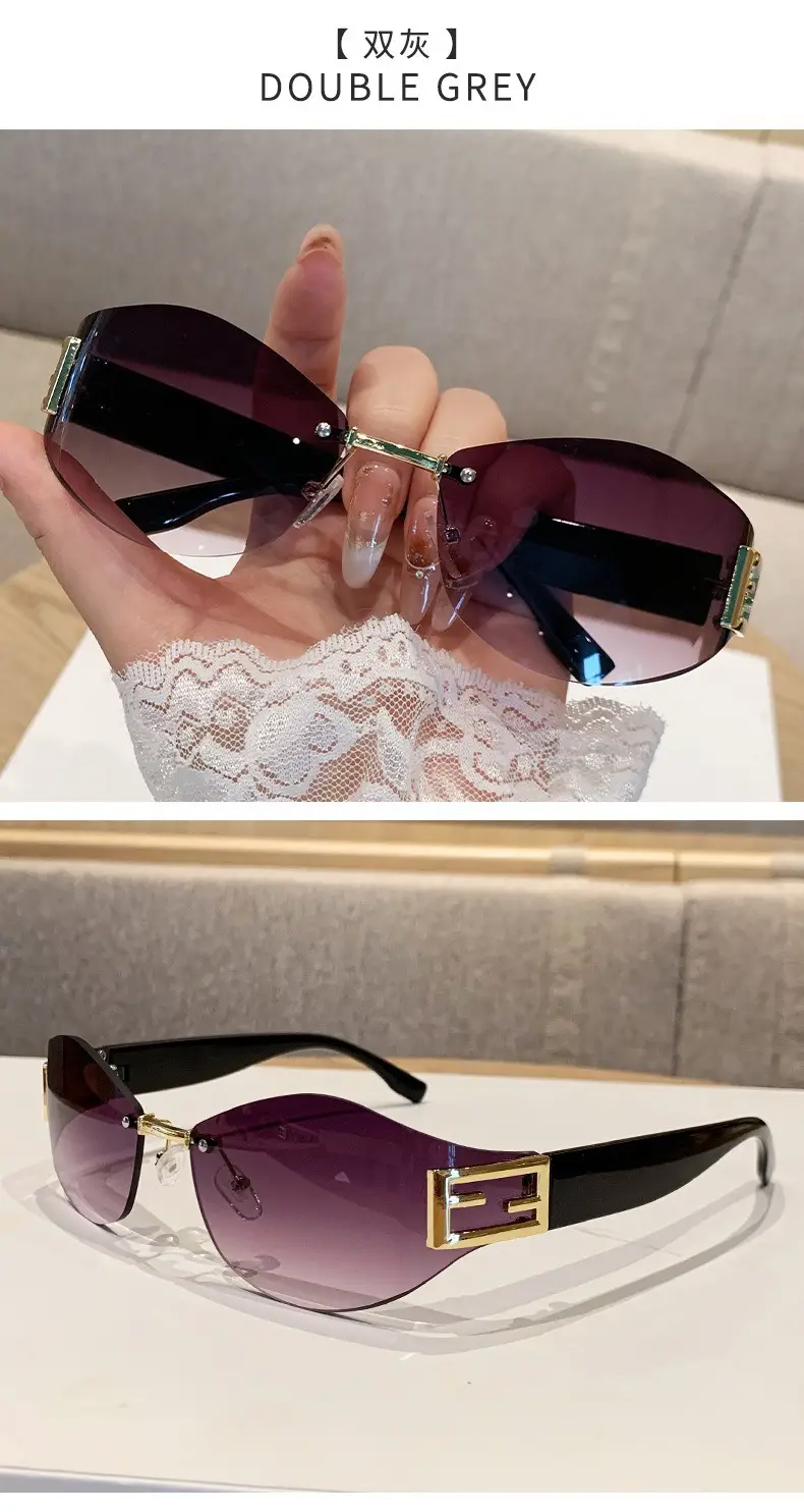 Retro Anti-UV Sunglasses for Men Women Curved Rimless — feature 16