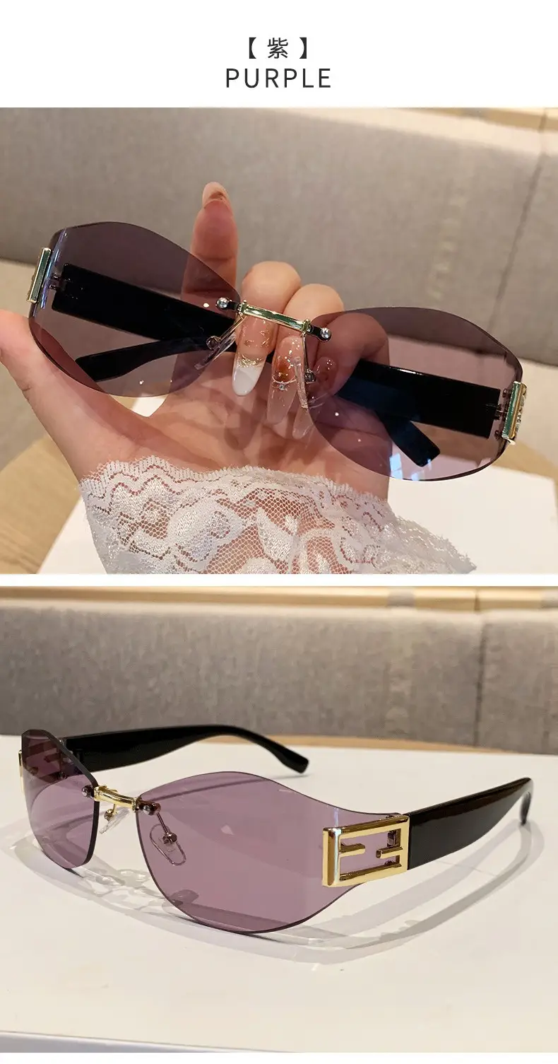 Retro Anti-UV Sunglasses for Men Women Curved Rimless — feature 17