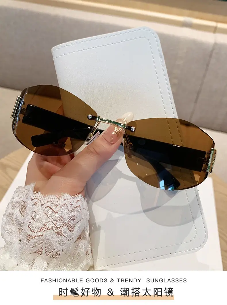 Retro Anti-UV Sunglasses for Men Women Curved Rimless — feature 5