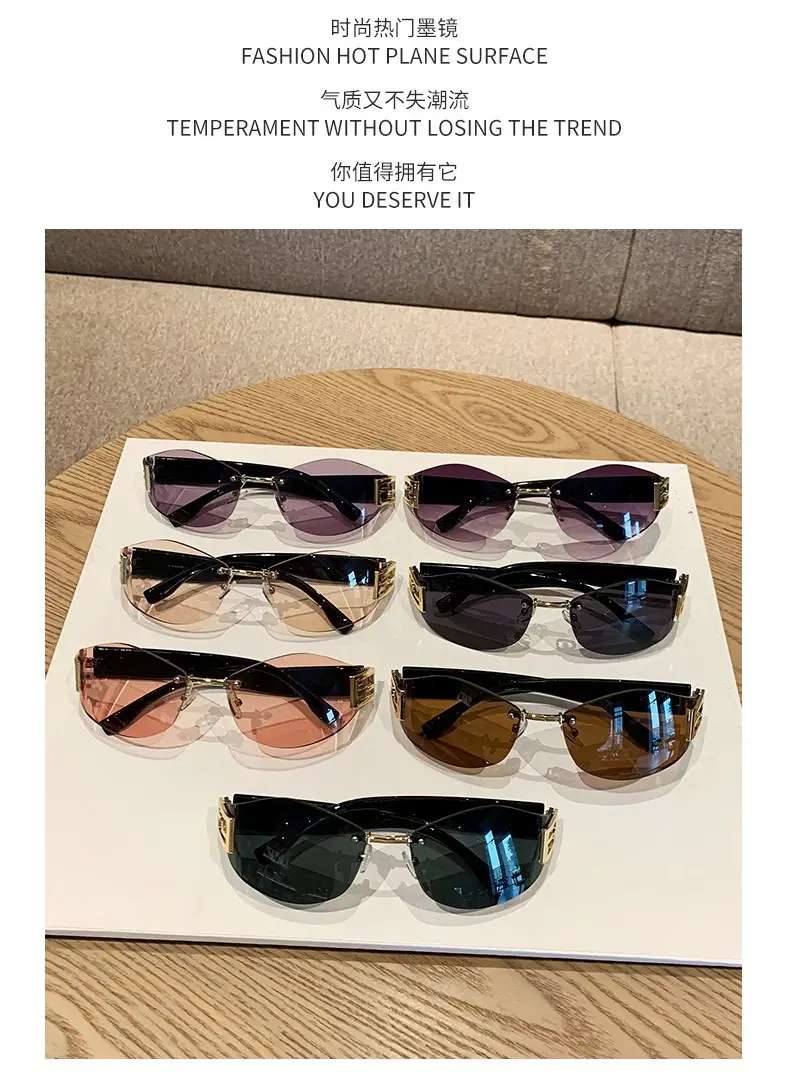 Retro Anti-UV Sunglasses for Men Women Curved Rimless — feature 6